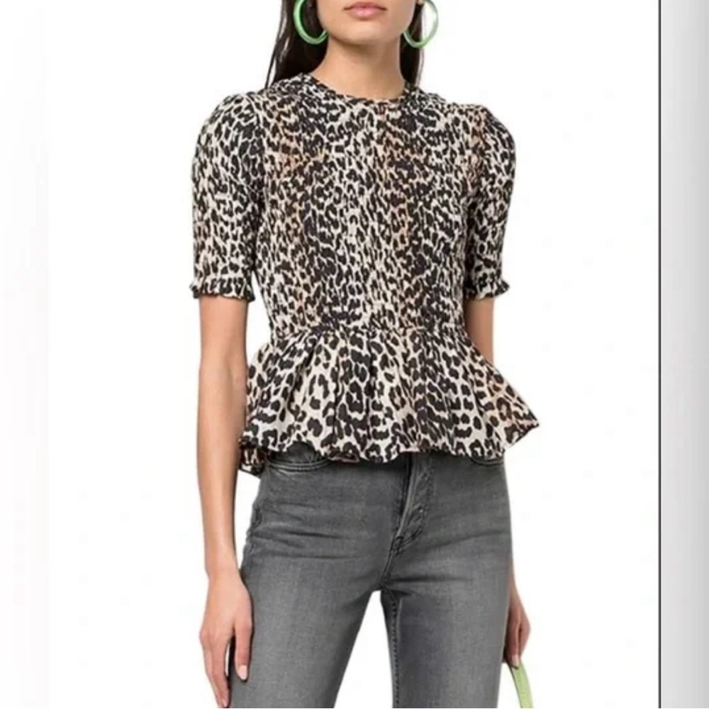 Ganni Leopard print Smocked top